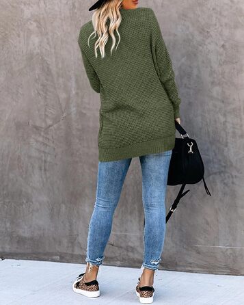 Жіночий в'язаний кардиган Saodimallsu з довгими рукавами, оверсайз, оливковий колір, з кишенями