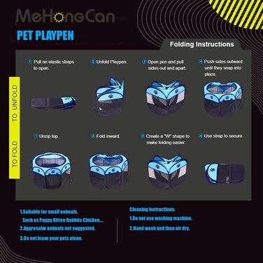 Переносне вольєр для тварин, складаний вольєр для собак та котів, кроликів, тренувальний намет для домашніх тварин, для використання в приміщенні та на вулиці, блакитний (72,9 x 72,9 x 40,6 см)