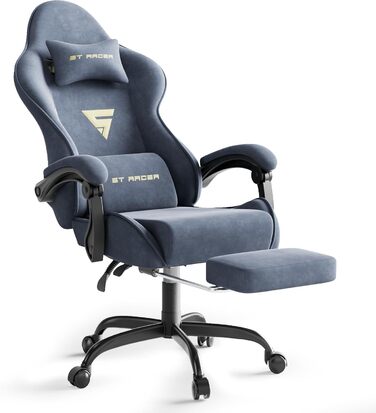 Геймерське крісло Ferghana Ergonomischer з підголівником та підтримкою спини, сталево-синій, для роботи та ігор, тканинне, високої якості