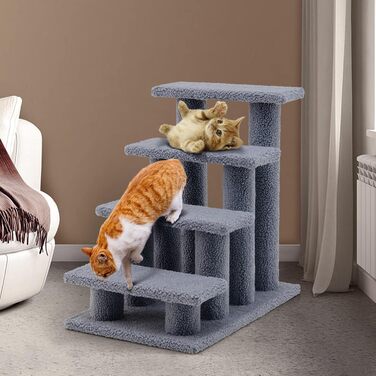 Сходинка для тварин GOPLUS: дерев'яна драбина-сходинка для котів та собак, котячий будиночок, кігтеточка, сірий колір