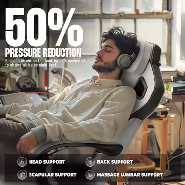 Dowinx Gaming Chair Fabric with Footrest, Large and High Gaming Chair for Heavy People, Computer/PC Gamer Chair for Adults with Massage (White Gray) Gray Fabric