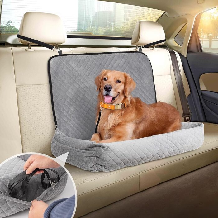 Автокрісло для собак Todeco: великі та середні породи, миється, знімається, з ременями безпеки, кишені, водовідштовхувальне, сіре