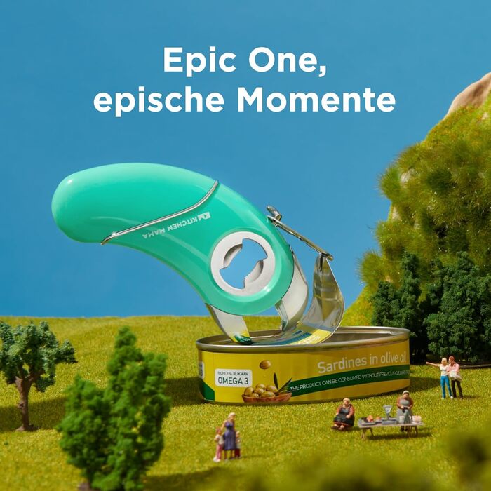 Kitchen Mama Epic One – універсальний відкривач для пляшок, банок і кришок, ергономічний, для людей з артритом, бірюзовий