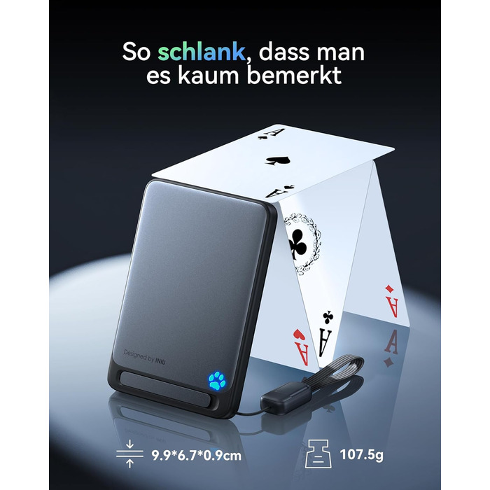 Power Bank INIU Magsafe 20W 5000mAh з магнітним кріпленням, Qi2, USB-C, з кабелем та підставкою, чорний