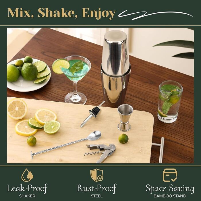 Набір для коктейлів преміум класу Boston Shaker, 16 предметів: шейкер, мадлер, відкривачка для пляшок, аксесуари для бару (чоловікам та жінкам)