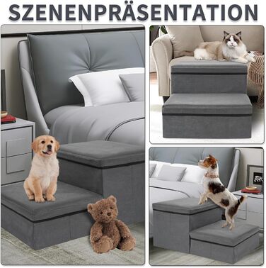 Сходинка для собак та котів Haustiertreppe, складана з місцем для зберігання, сіра (2 сходинки)