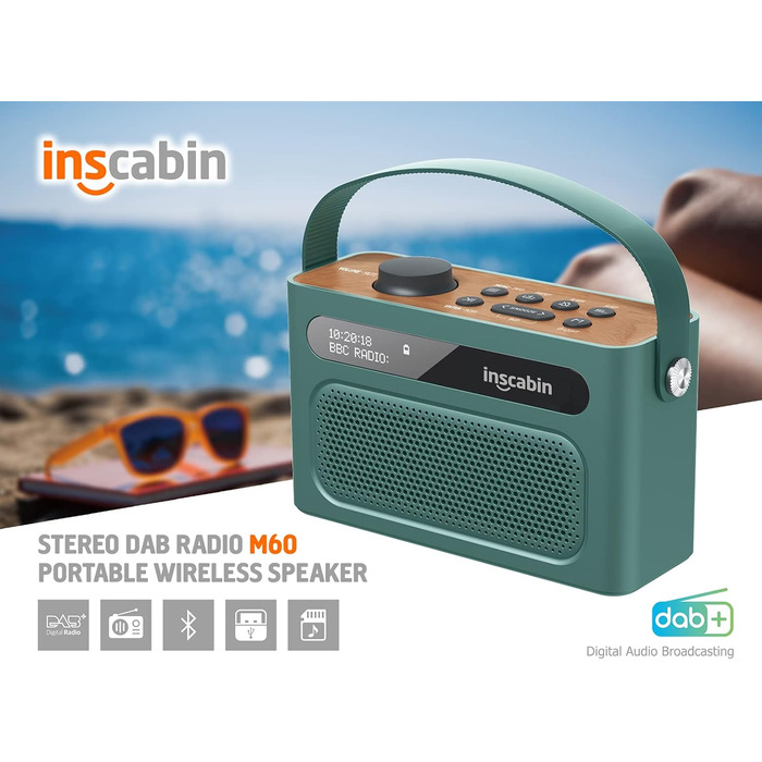 Inscabin M60: Портативне DAB/DAB+ FM-радіо з Bluetooth та стерео, зелений