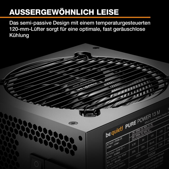 Блок живлення be quiet! Pure Power 13 M 1000W, ATX 3.1, повністю модульний, 80+ Gold