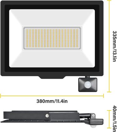 20000LM LED Spotlight Outdoor with Motion Sensor, LED Floodlight 6000K Cold White, IP66 Waterproof, LED Outdoor Spotlight Floodlight Floodlight for Garage, Hallway, Garden, Courtyards, Hotel, Sports Field (3500k Warm White, 200W)