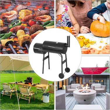 Гриль на вугіллі з кришкою Griller Outdoor, металевий гриль-вагон із колесами та робочою поверхнею, чорний садовий гриль для кемпінгу