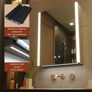 LED дзеркальна шафка для ванної кімнати KWW з підсвічуванням, регульованою температурою світла, протитуманним покриттям та USB роз'ємами (2 дверцята, 80x70 см, ліве кріплення)