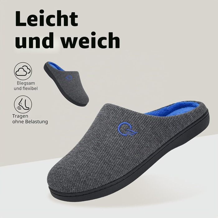 Зимові домашні капці Mishansha унісекс з ефектом пам'яті (Memory Foam), теплі та м'які капці з підкладкою, протиковзкі, сірі, розмір 44/45 EU