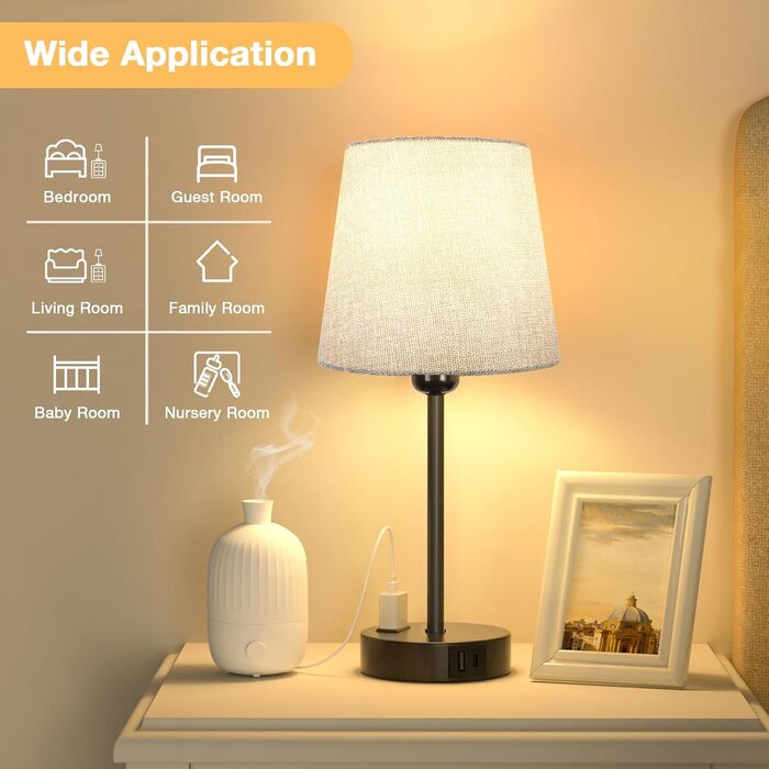 Настільна лампа Kakanuo з торшером, 2 шт., з USB-портами A+C, диммер, LED, для спальні, вітальні, дитячої кімнати, офісу (сірий/чорний)