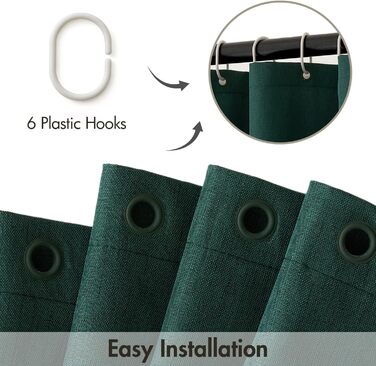 Шторка для душу MIULEE з льону, 120x200 см, важка, поліестер, водовідштовхувальна, з антигрибковим покриттям, для ванної кімнати, 8 петель, темно-зелена