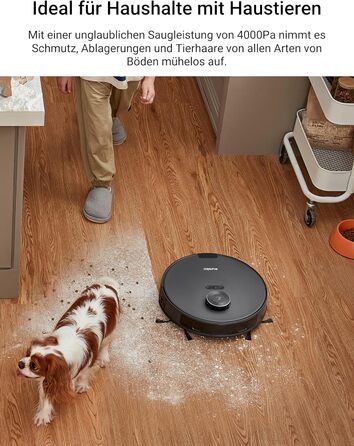 Робот-пилосос EUREKA E10s з вологою тканиною: потужне всадіння 4000Pa, LiDAR-навігація, автопідняття мопа, ідеально для видалення шерсті тварин, керування через додаток та голосовий помічник, чорний