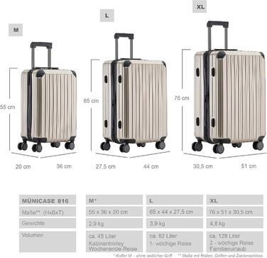 Чемодан на 4 колесах з TSA-замком та телескопічною ручкою, жорсткий корпус (Champagne, Mittler)