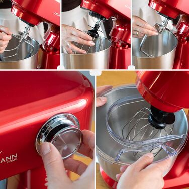 Кухонна машина LEHMANN 1500W з набором аксесуарів, планетарний міксер з чашею 5л, 12 швидкостей, захист від перегріву, червоний