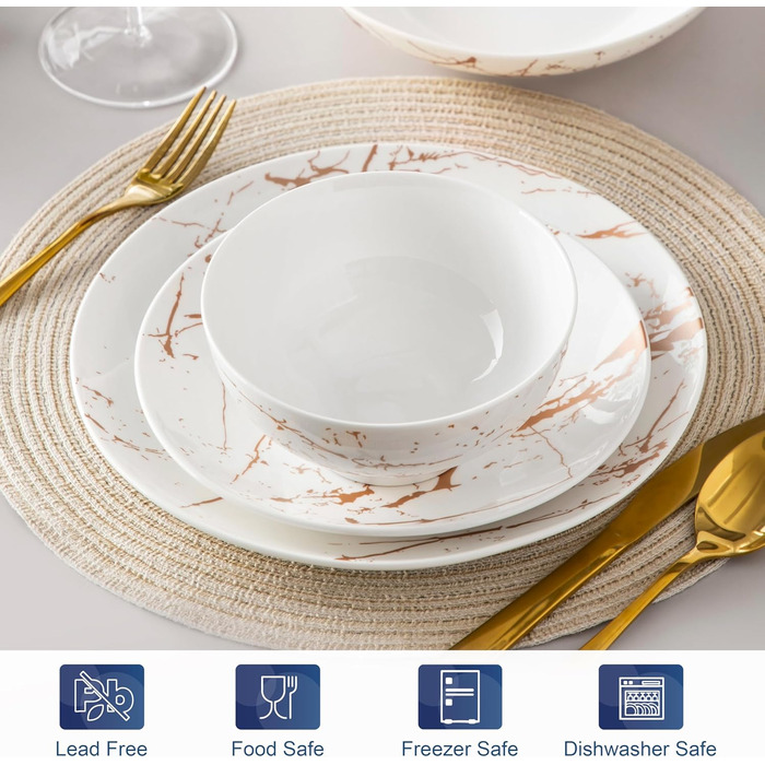 LOVECASA Sweet: Сервіз Porzellan Daphne 32-елементний, з золотим декором, для 8 осіб (білий)