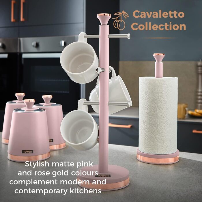 Tower T826132PNK Cavaletto Beaker Stand with Stainless Steel Stopper, Soft Base, Marshmallow Pink and Roségold