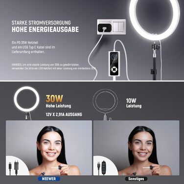 NEEWER Комплект кільцевого світла для фото та відео: 48 см, 52 Вт, регульоване LED кільцеве світло з штативом та Bluetooth для смартфона, YouTube, селфі (RH12B Pro)