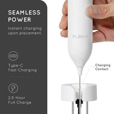Електричний портативний піноутворювач для молока Flendy з USB-C, для кави, матча, протеїнових коктейлів, подвійний вінчик