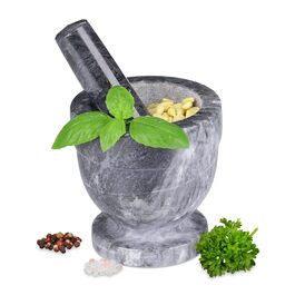 Набір для приготування спецій Relaxdays: мармуровий ступка та пестик, сірий, Ø 10.5 см