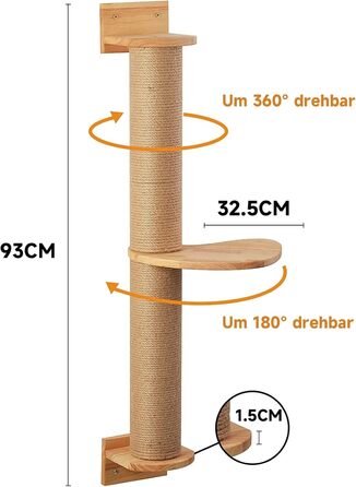 Кігтеточка для котів FUKUMARU Kletternwand, 93 см, з драбиною та гілками з джуту, з масивного дерева