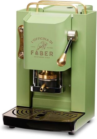 Faber Coffee Machines | Pro Deluxe Model | ESE 44 mm Coffee Pod Machine | Brass-Coated Finish | Adjustable Brass Pad Press | Standard Electrical Valve (Acid Green)