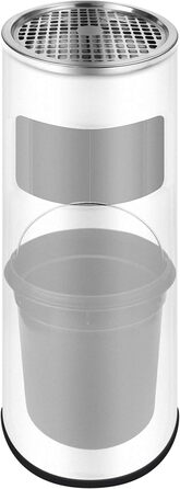 WELLGRO Асбечка-контейнер для сміття 2в1 з нержавіючої сталі для вулиці. Стійка, пожежобезпечна, велика, біла. Підходить для тераси, входу, комерційних приміщень.