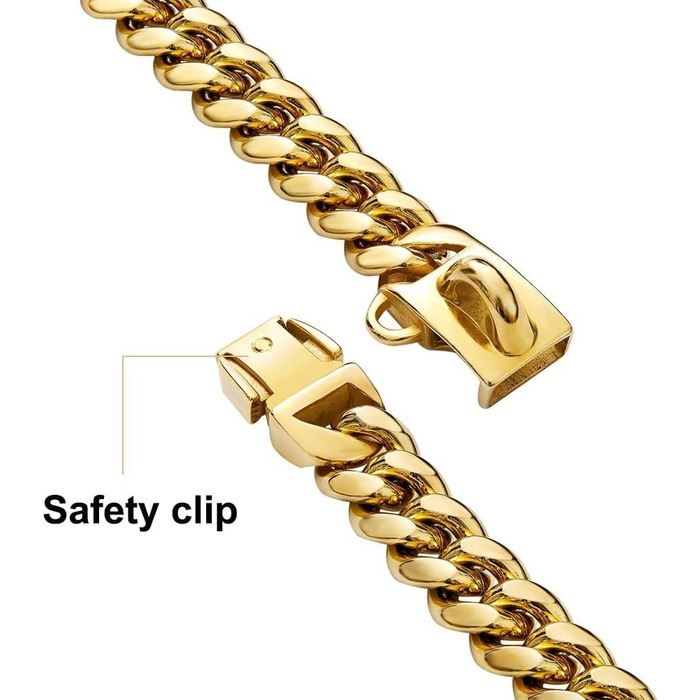 Нашийник для собак Кубинський стиль, нержавіюча сталь, ширина 14 мм, ланцюжок, довжина 26/31/36/41/46/51/56/61 см, золотий, для цуценят, собак маленьких та середніх порід