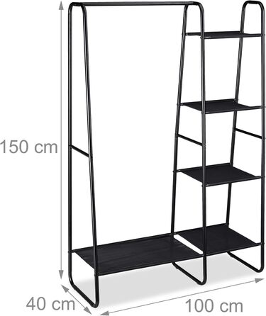 Relaxdays Clothes Rack, 5 Shelves, Clothes Rail, Coat Rack for Hallway and Room, HxWxD 150x100x40 cm, black