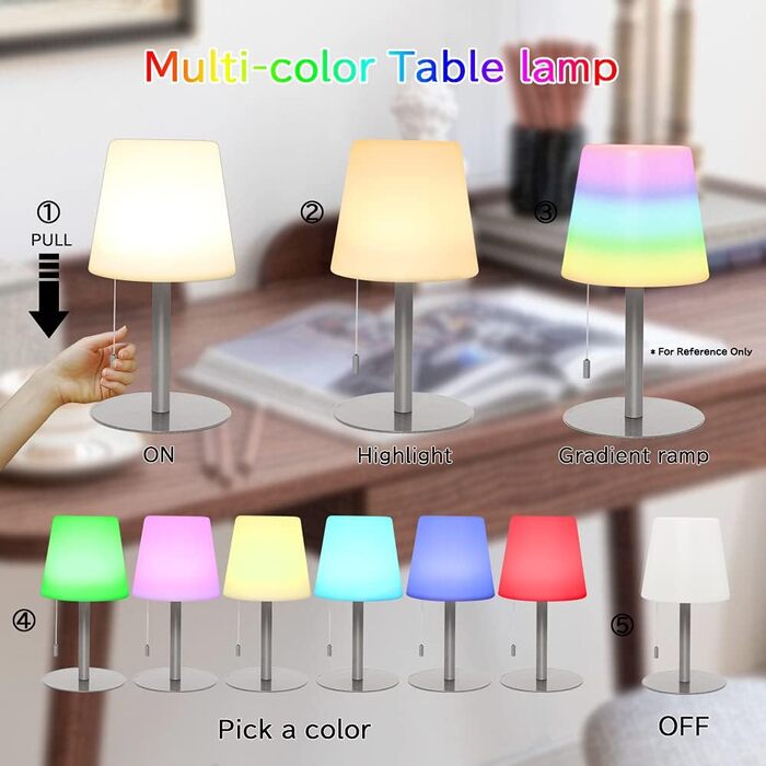 Led настільна лампа uuffoo для дому та саду: акумуляторна, 7 кольорів, USB-C, для спальні, кухні, балкону, кемпінгу (чорна, срібна)