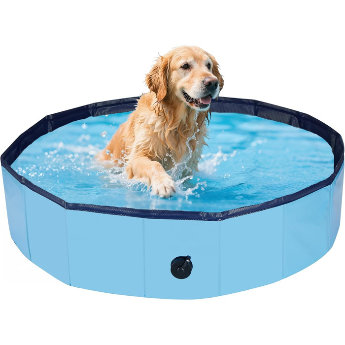 Басейн для собак, 160x30 см, складаний, з антиковзким покриттям, блакитний XL