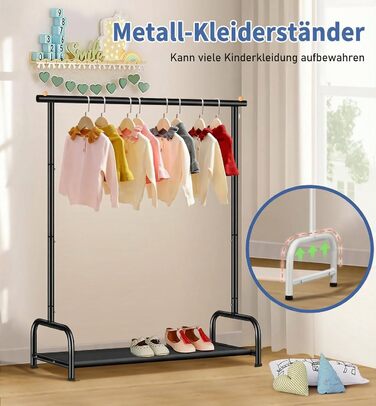Вішалка для одягу дитяча MISSLO металева з полицею - біла (чорна) для дівчаток та хлопчиків у кімнату, гардеробна стійка для спальні