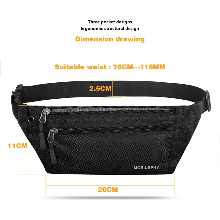 Спортивна бананка на пояс для жінок та чоловіків. Водонепроникна бананка-сумка для бігу, подорожей, кемпінгу, фітнесу та їзди на велосипеді. Чорна.