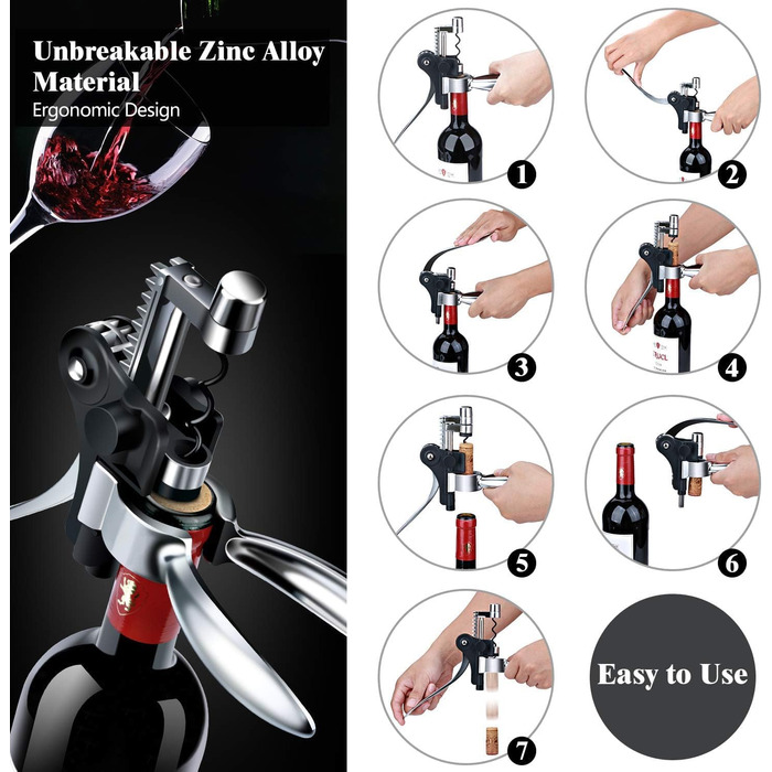 Corkscrew Wine Gift Set, Premium Wine Opener Set with Foil Cutter, Wine Pourer, Vacuum Wine Stopper, for All Types of Corks, Gift for Men and Women