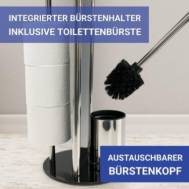 Набір для туалету WENKO Ravina 3в1 з нержавіючої сталі (тримач туалетного паперу, щітка, тримач щітки), 20 x 70 см, сріблястий/чорний