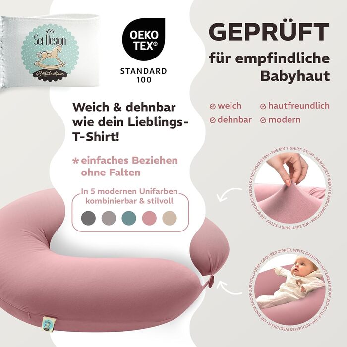 Подушка для вагітних та годування Sei Design XXL з муслінової тканини, ергономічна, для сну на боці, комфортна для дорослих, чохол з 100% органічної бавовни (джерсі, пастельно-рожевий, 190x30 см)