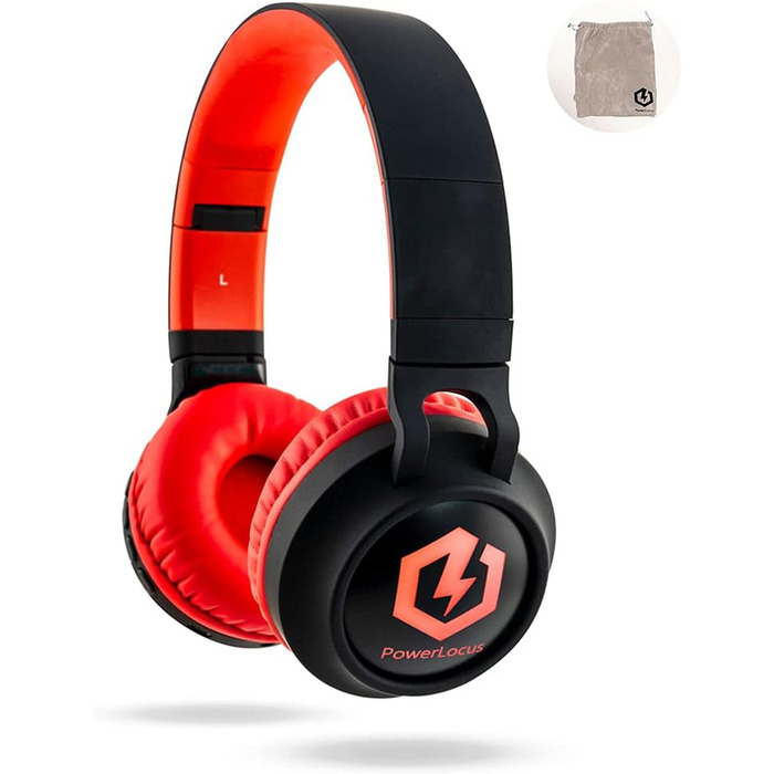 Дитячі навушники PowerLocus Bluetooth Over-Ear з обмеженням гучності 85dB, LED-підсвічуванням, складні, HD Stereo, з мікрофоном для телефону, планшета, ПК, TV (Червоний)