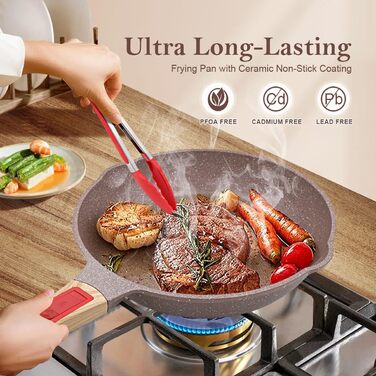 Сковорода з антипригарним покриттям з кераміки 28 см, здорова керамічна сковорода зі знімним ручками, придатна для духовки, без PFAS, PFOA та PTFE (колір: коричневий)