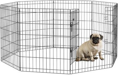 PawHut вольєр для цуценят, 76 см, 8-секційний, з замком, металевий, чорний