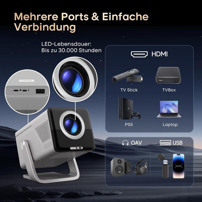 Magcubic Mini Beamer 4K/8K: Портативний проєктор з Android 14, WiFi 6, Bluetooth 5.4, Автофокус, Автоматична корекція трапеції, 180° поворот, 5W динамік, 800ANSI, HY350MAX