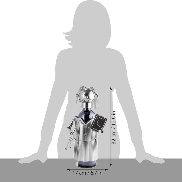 BRUBAKER Wine Bottle Holder Doctor - Metal Sculpture Bottle Stand - 20 cm - Wine Gift for Patients, Specialist Doctors, Medical Students for Studying - with Greeting Card
