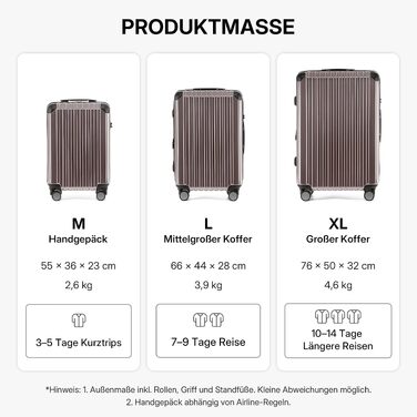 Набір валіз Münicase M816 TSA з жорстким корпусом, 3 предмети, колір Coffee