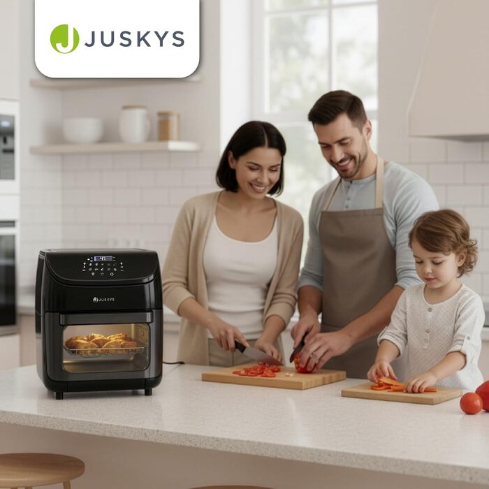 Фритюрниця повітряна Juskys® 12L, чорна, з LCD-дисплеєм, 10 програм, 25—200 °C, з аксесуарами