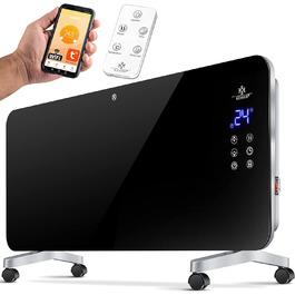Електрична скляна панельна батарея KESSER® з Wi-Fi, сенсорним екраном та пультом керування | 2000 Вт, білий/чорний | для дому та офісу