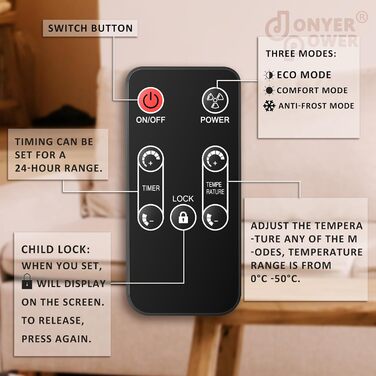 Конвектор DONYER POWER 2500W з Wi-Fi, чорний, настінний/підлоговий, таймер, пульт, 2.5 кВт