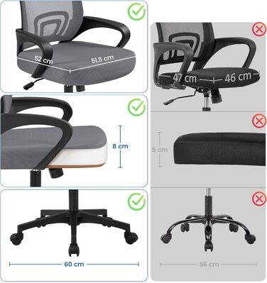 Офісний крісло Yaheetech ергономічне з сітчастою спинкою та підлокітниками, поворотне, для начальника, з регулюванням висоти, до 136 кг, темно-сірий