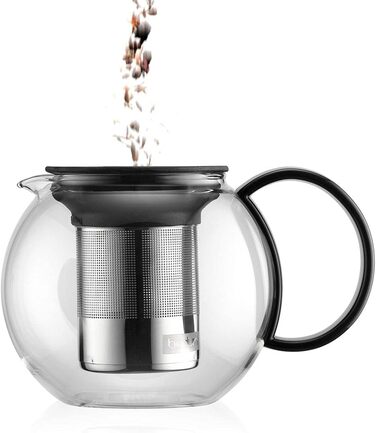 Чайник-прес Bodum Assam 1 л, скляна ручка, сталевий фільтр, чорний
