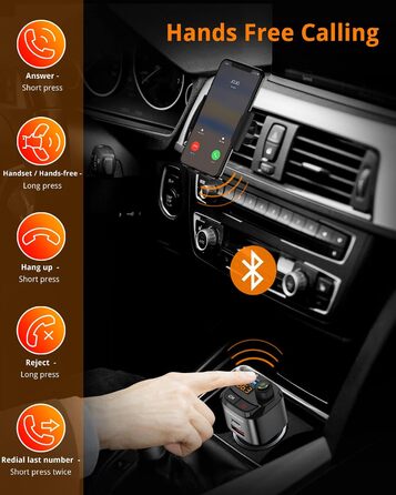 Bluetooth FM-трансмітер UNBREAKcable для авто, адаптер з зарядкою PD3.0 і QC3.0, підсилювач басів, гучний зв'язок, підтримка Siri та Google Assistant